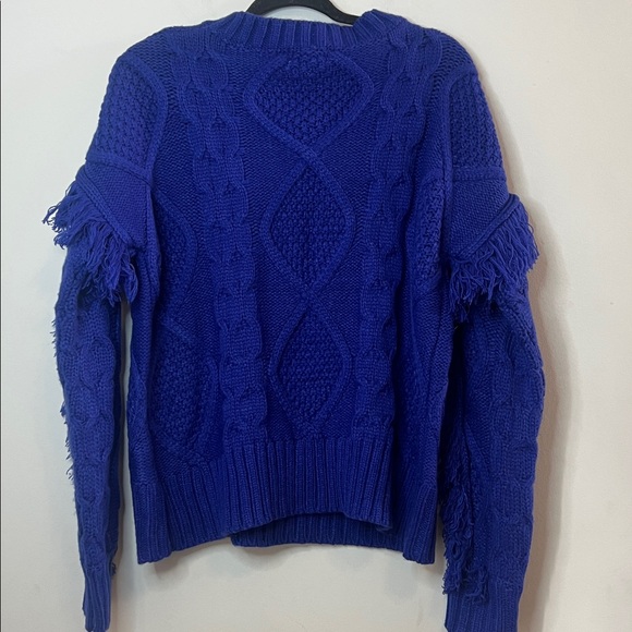 &merci Women's Royal Blue Cable Knit Cozy‎ Sweater Fringe Sleeves Size Medium - Picture 6 of 6